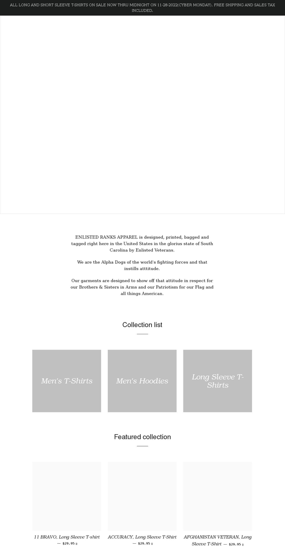 enlistedranks.com shopify website screenshot