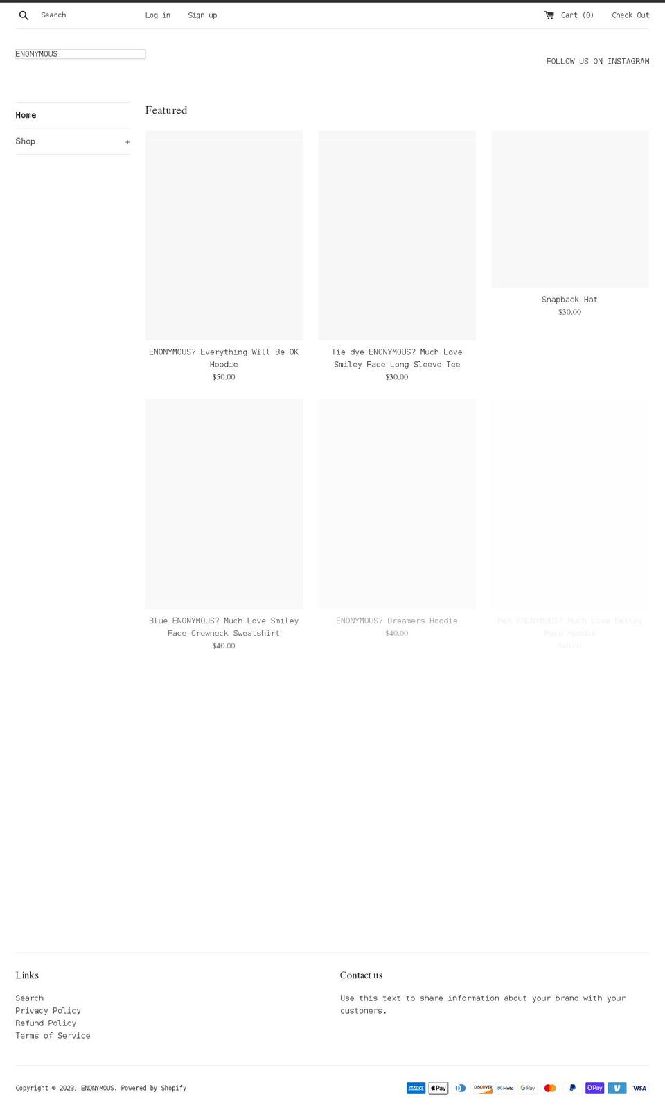 enonymousco.com shopify website screenshot