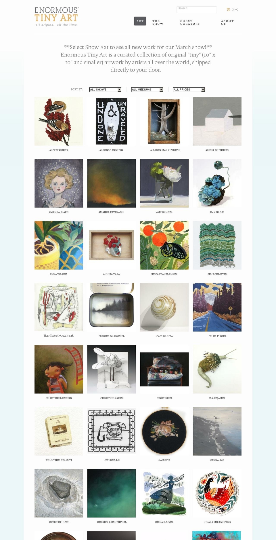 enormoustinyart.com shopify website screenshot
