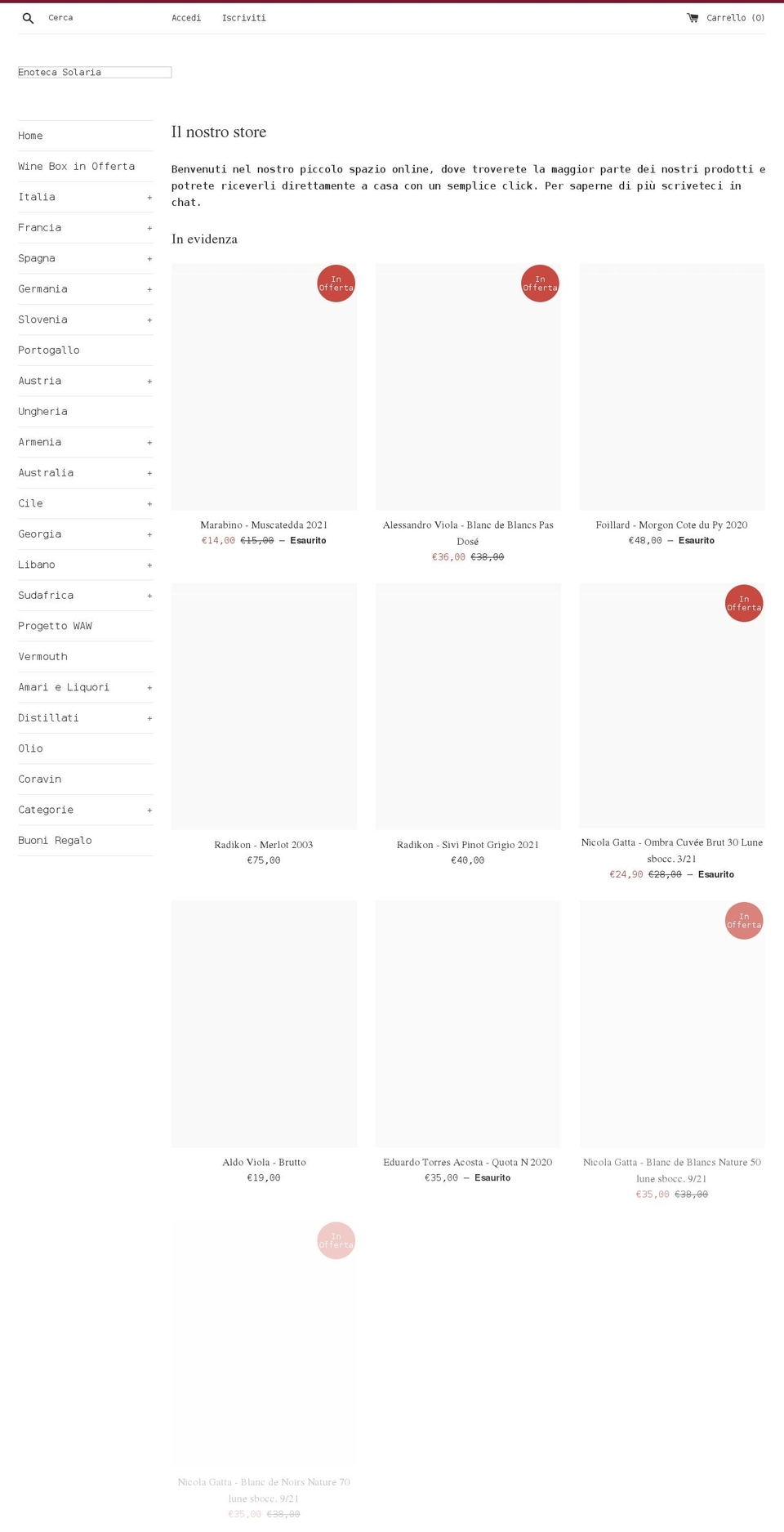 enotecasolaria.com shopify website screenshot