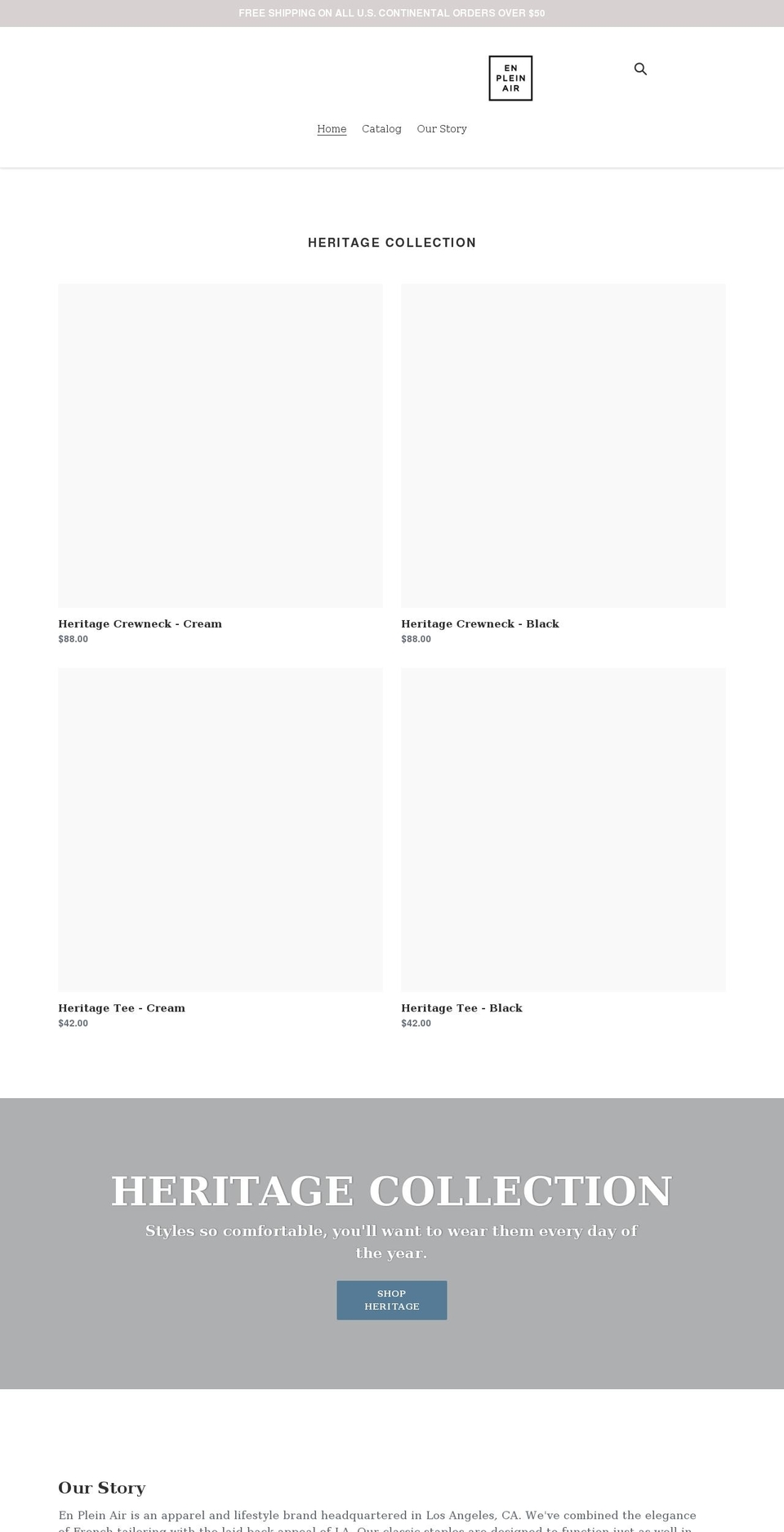 enpleinairapparel.com shopify website screenshot