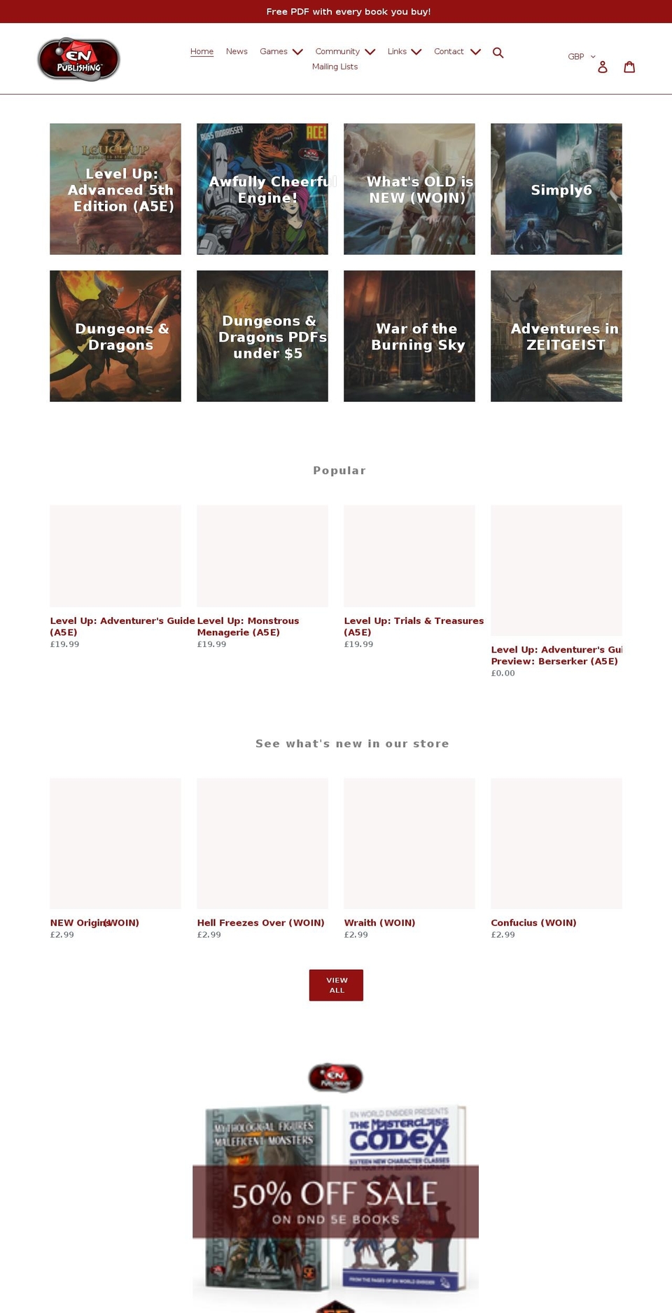 enpublishingrpg.com shopify website screenshot