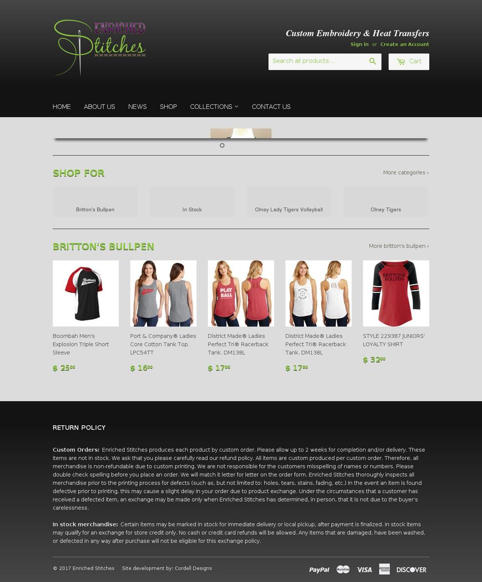 enrichedstitches.com shopify website screenshot