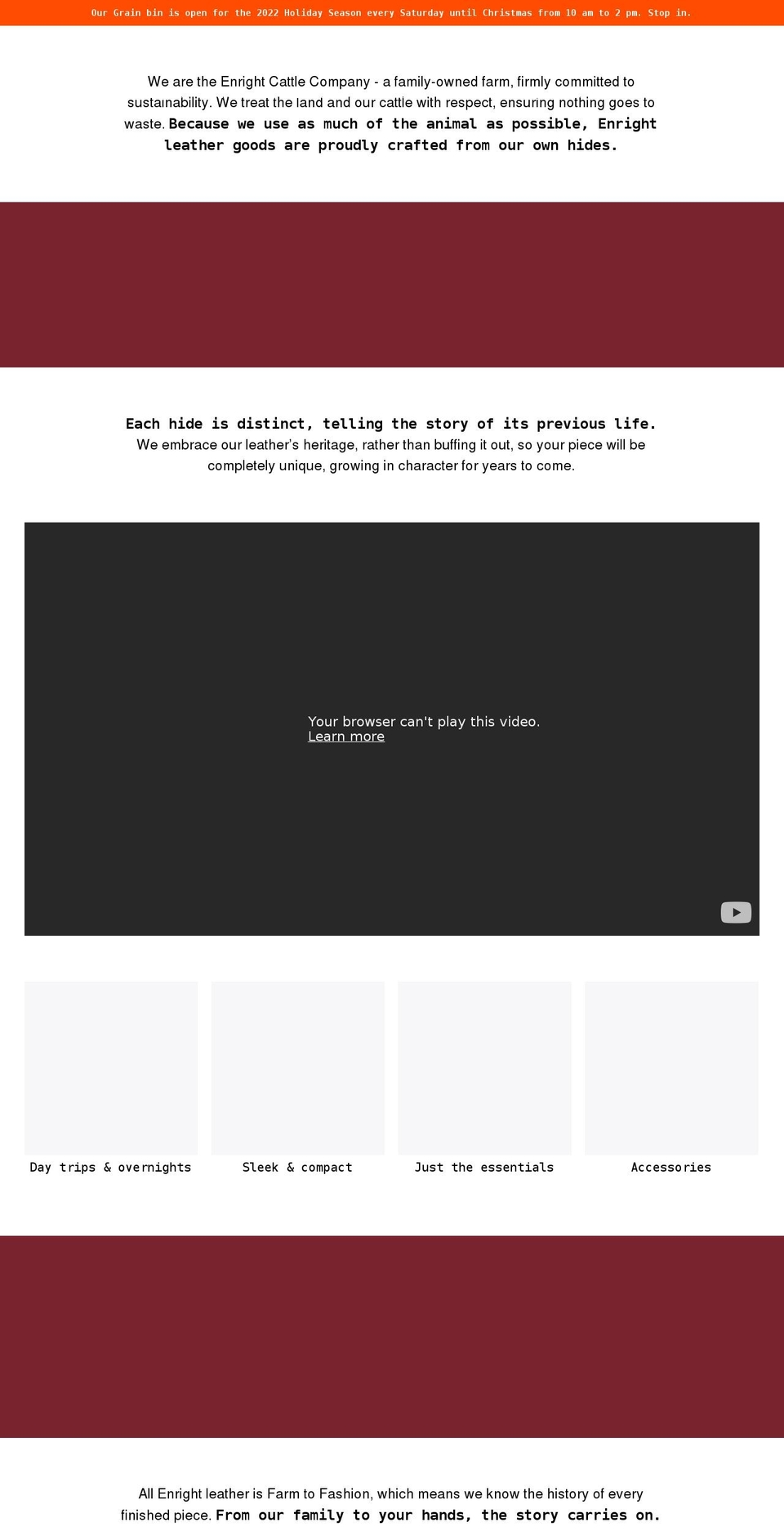 enrightleather.com shopify website screenshot