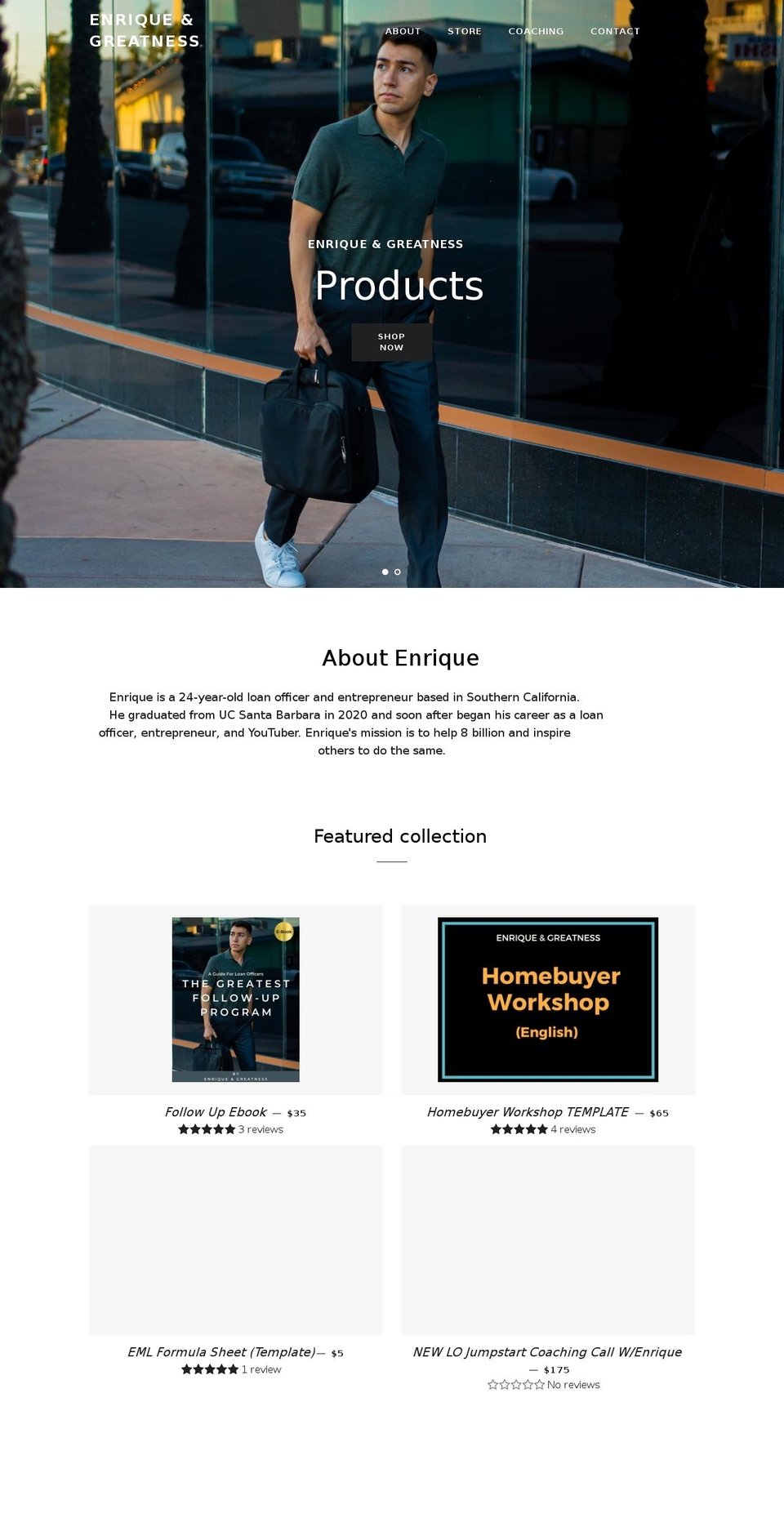 enriqueandgreatness.com shopify website screenshot