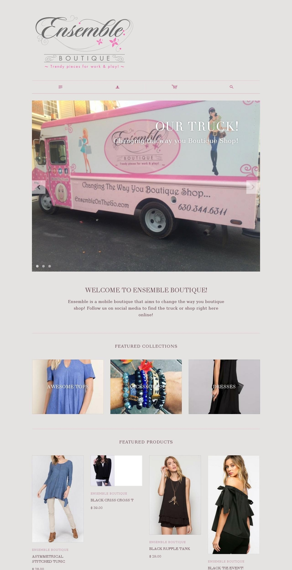 ensembleonthego.com shopify website screenshot