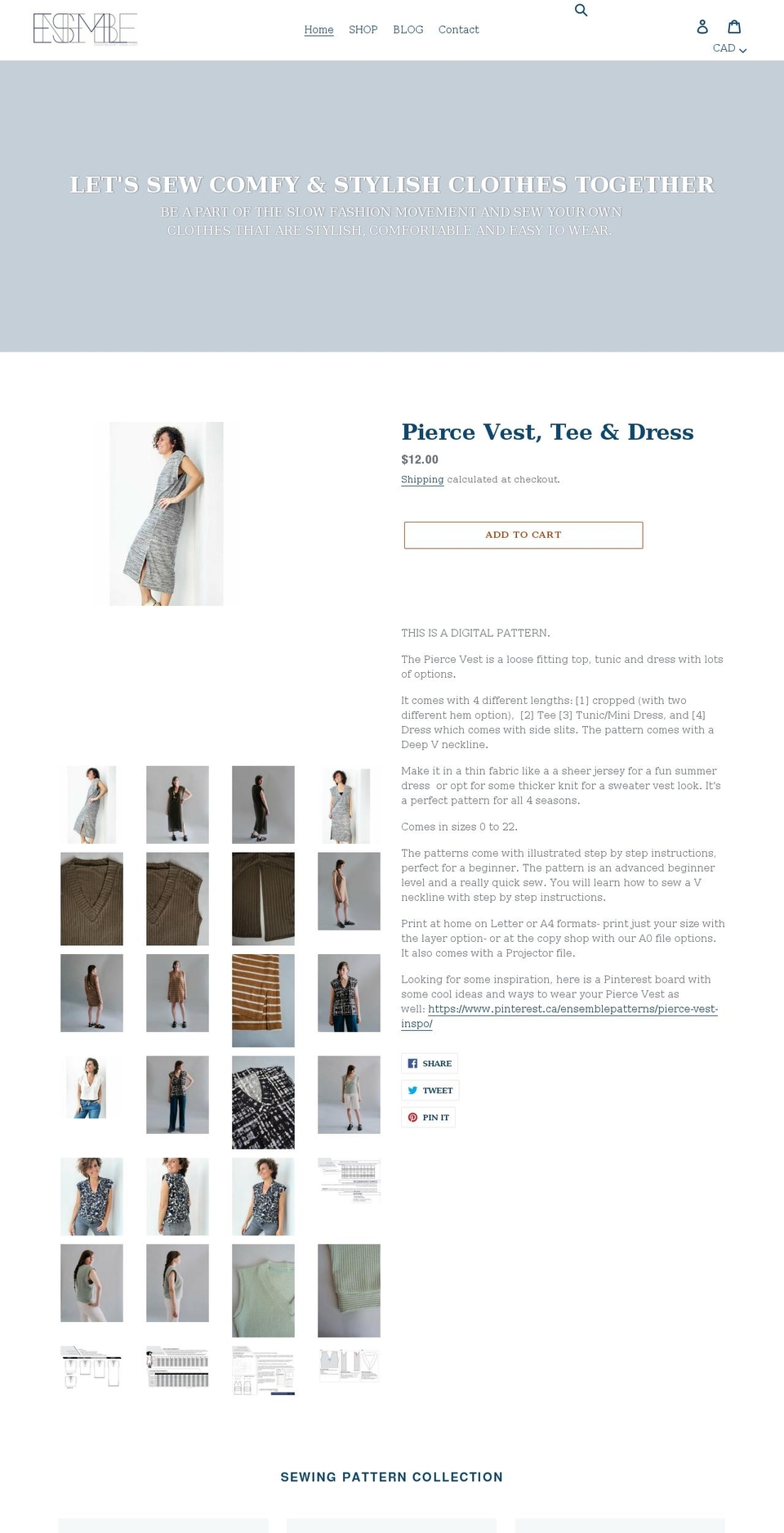 ensemblepatterns.com shopify website screenshot
