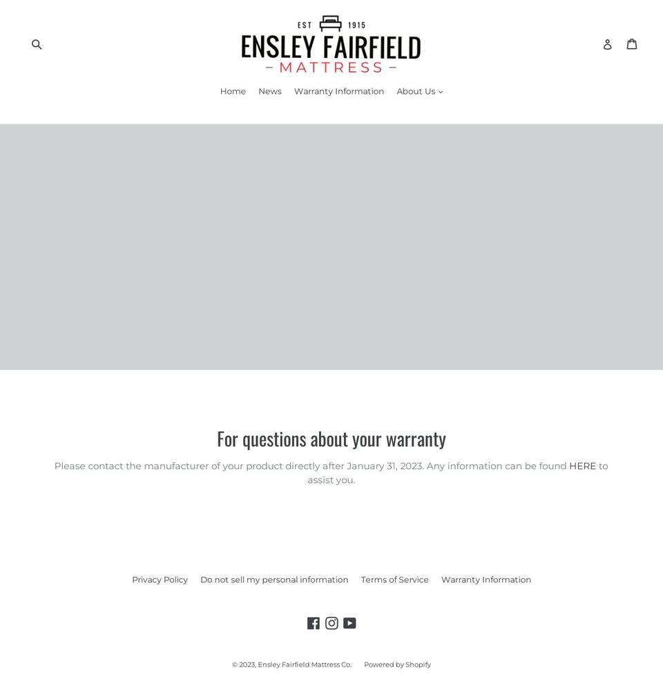 ensleyfairfieldmattress.com — Shopify storefront screenshot