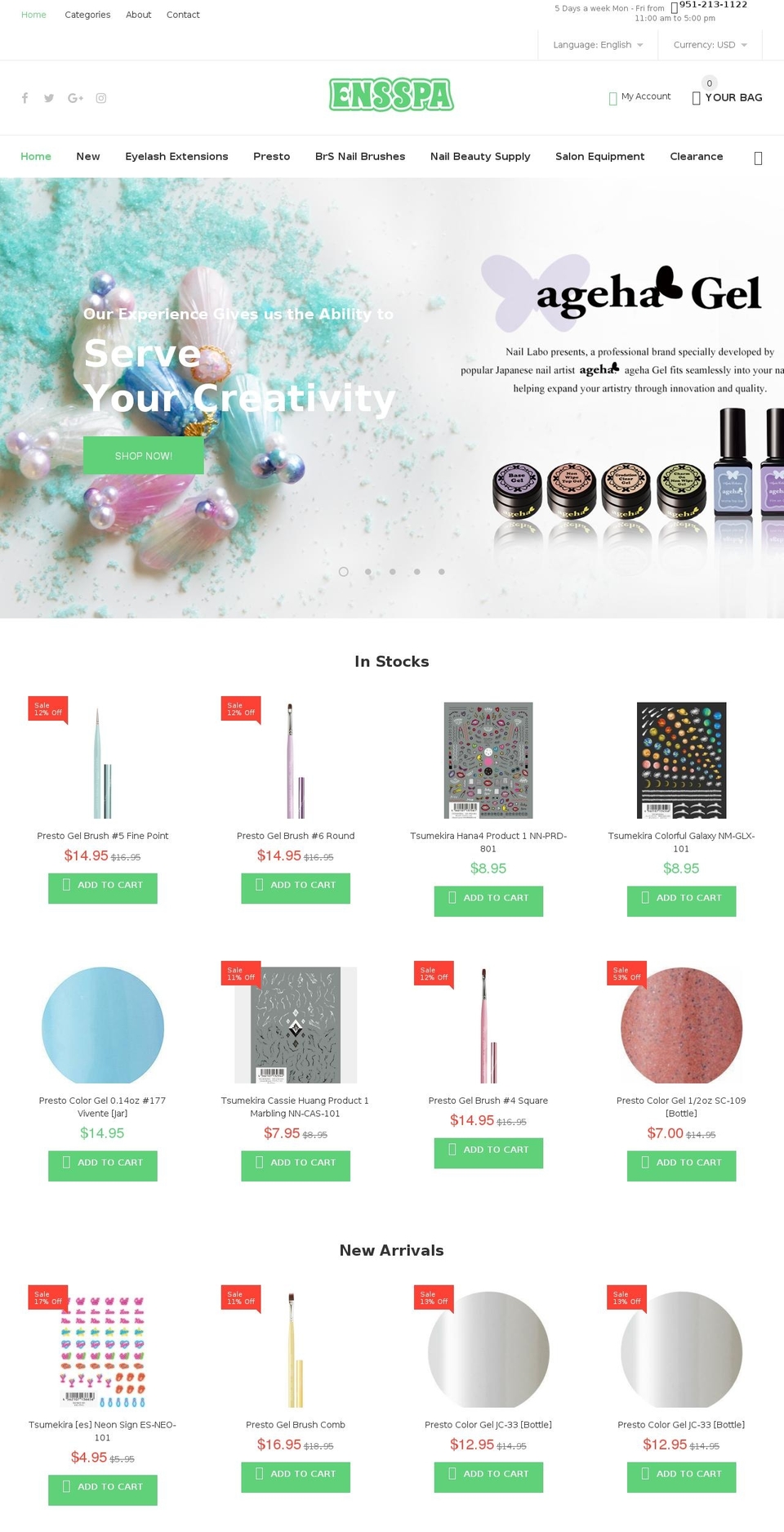 ensspa.com shopify website screenshot