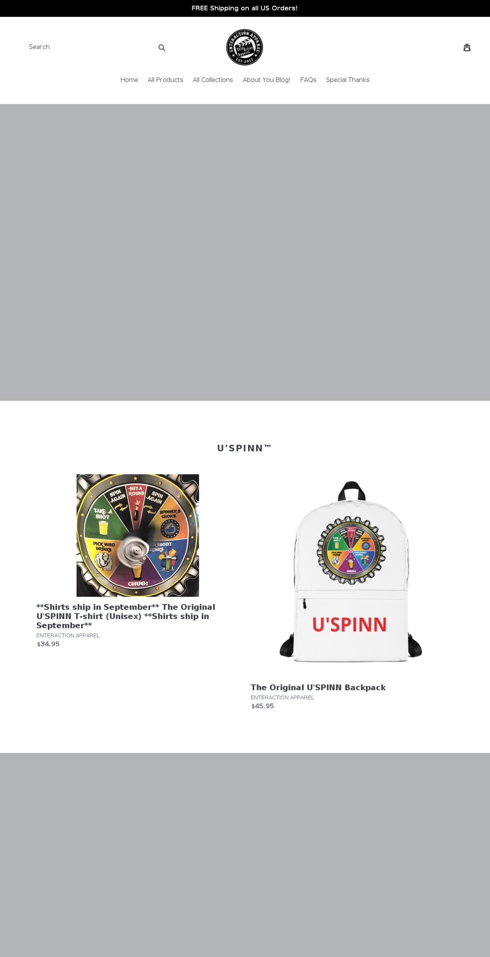 enteractionapparel.com shopify website screenshot