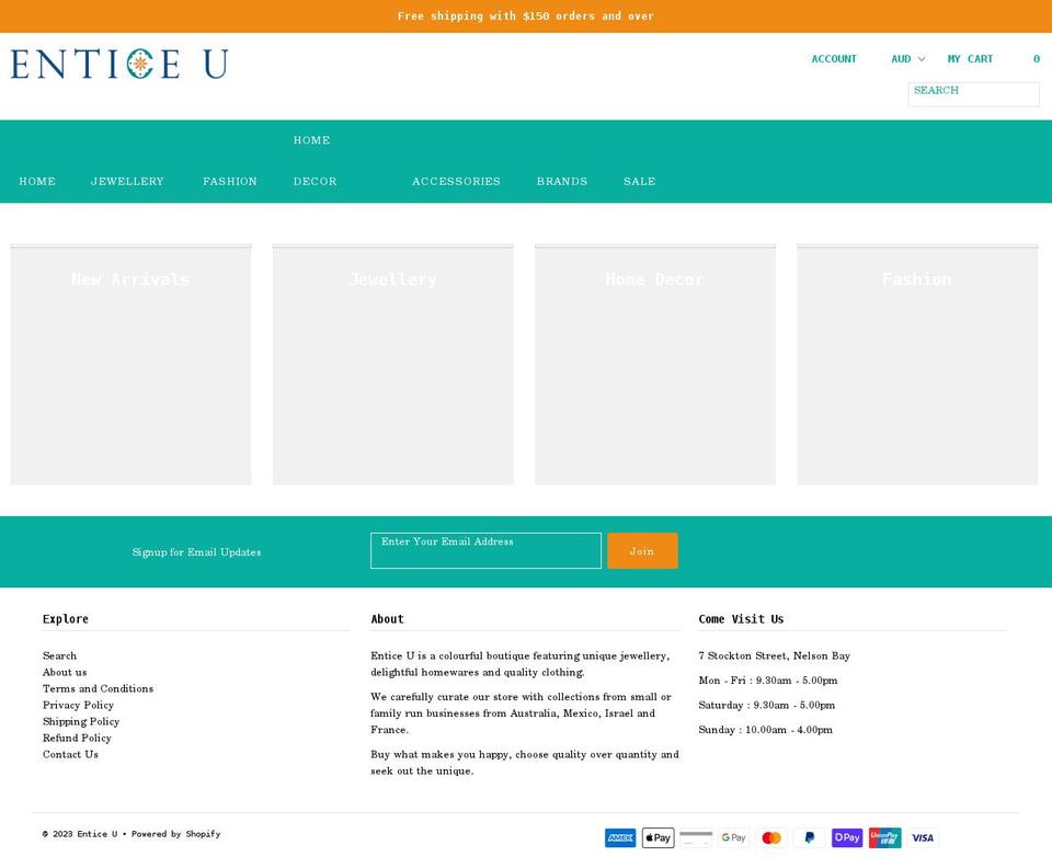 enticeu.com.au shopify website screenshot
