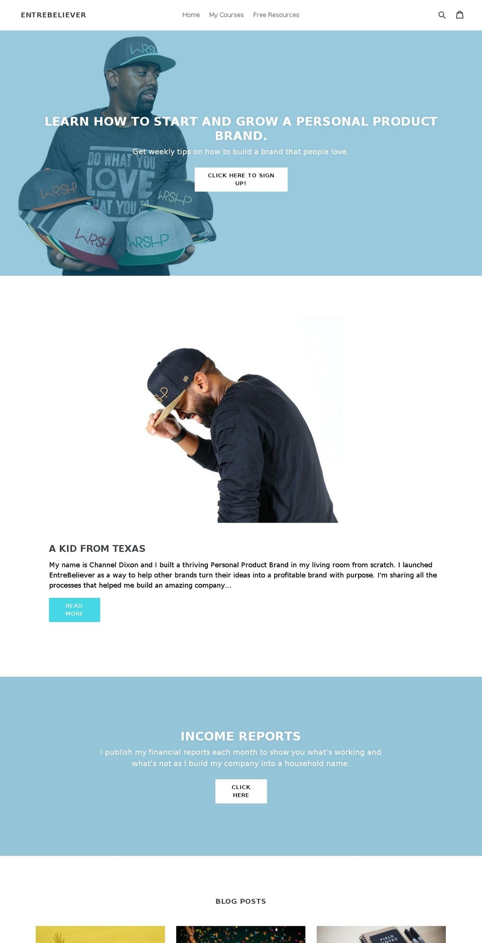 entrebeliever.com — Shopify storefront screenshot
