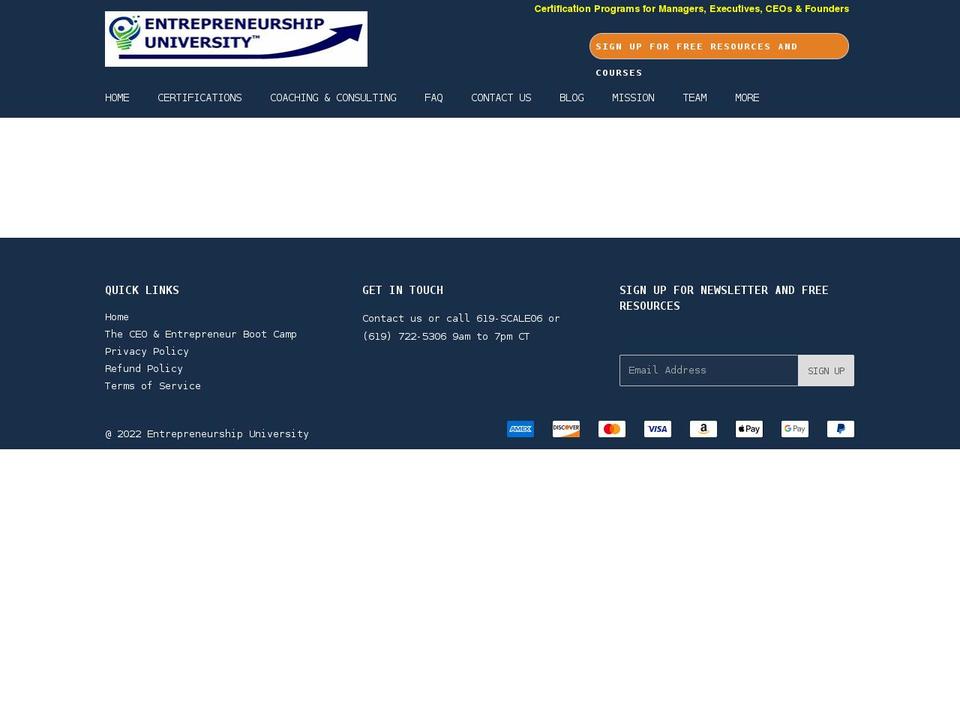 entrepreneurshipu.com shopify website screenshot
