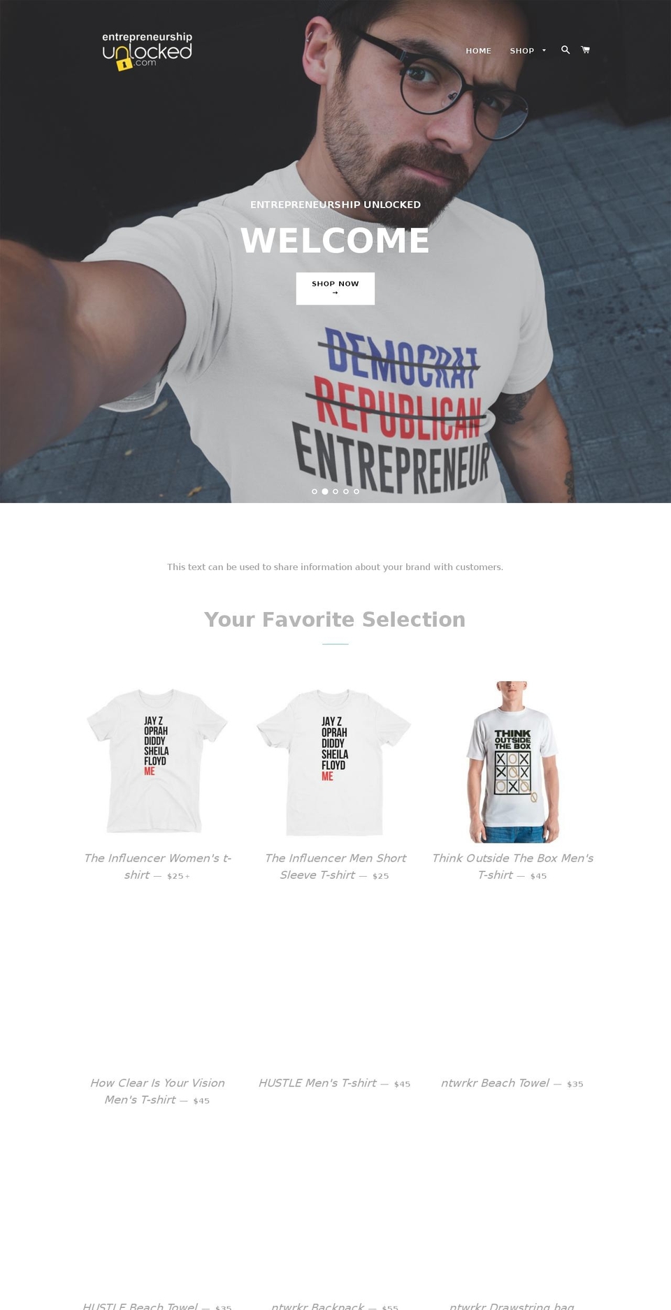 entrepreneurshipunlocked.com shopify website screenshot
