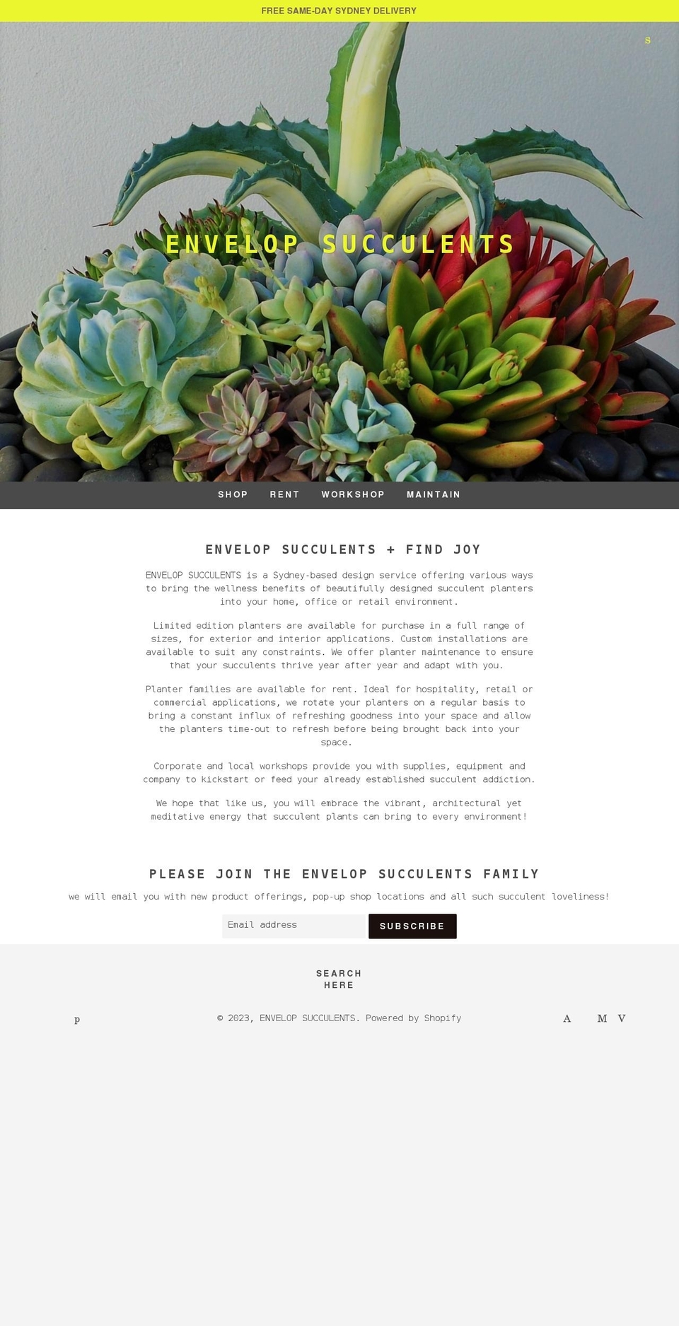 envelopsucculents.com shopify website screenshot