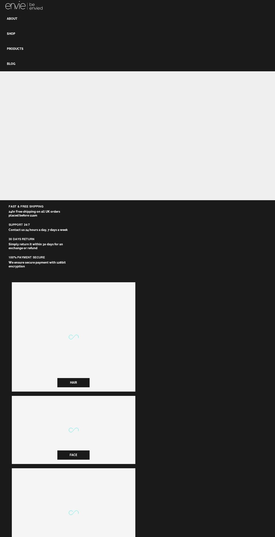 envie-beauty.co.uk shopify website screenshot