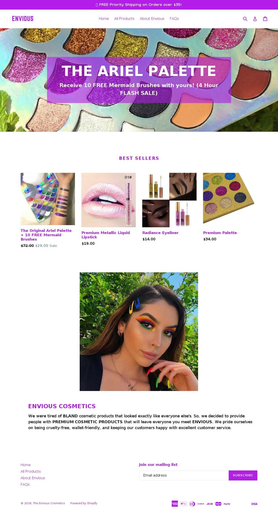 enviouscosmetics.com — Shopify storefront screenshot