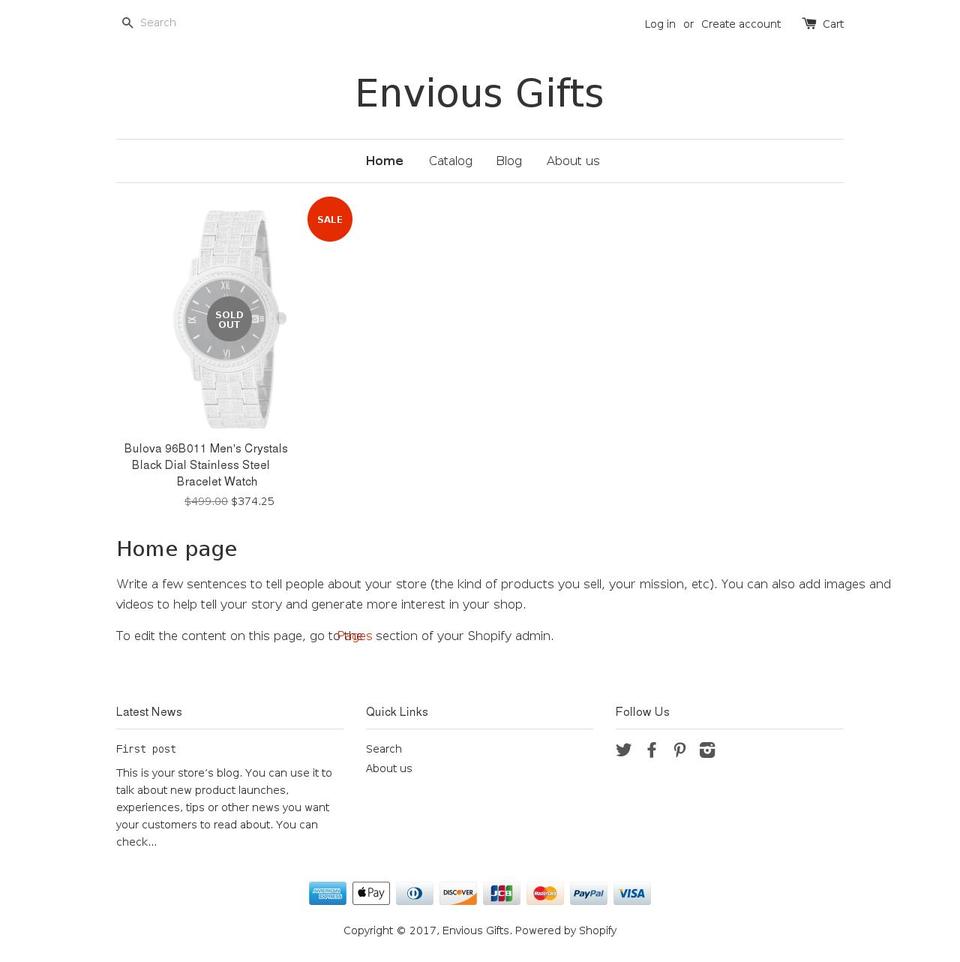enviousgifts.com shopify website screenshot