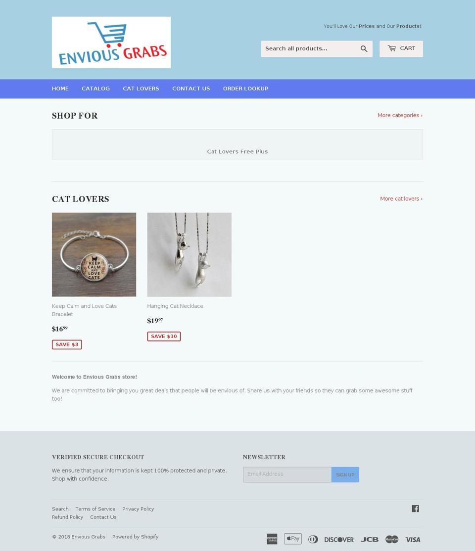 enviousgrabs.com — Shopify storefront screenshot