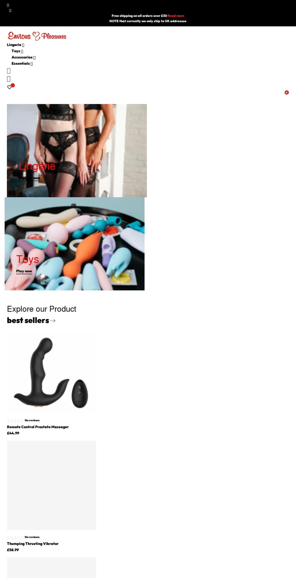 enviouspleasures.co.uk shopify website screenshot