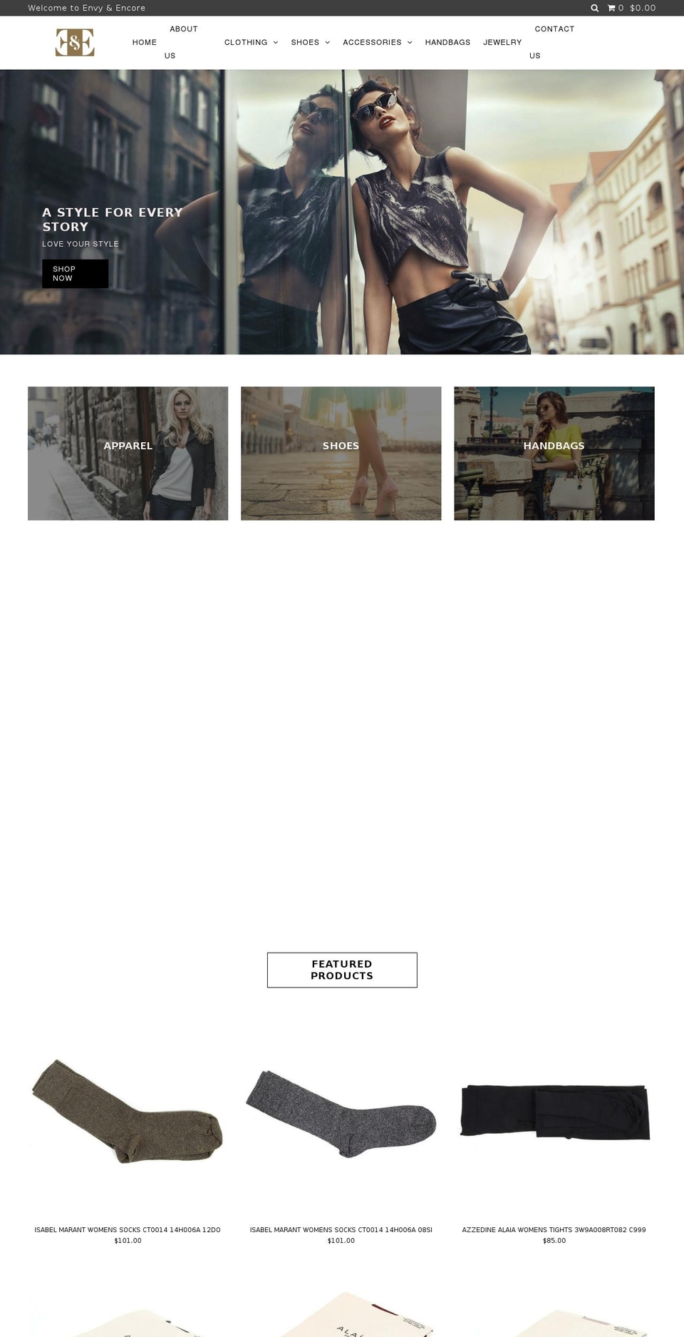envyandencore.com — Shopify storefront screenshot
