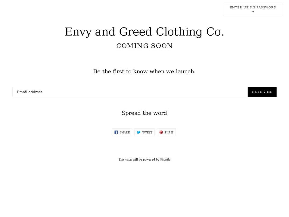envyandgreed.com — Shopify storefront screenshot