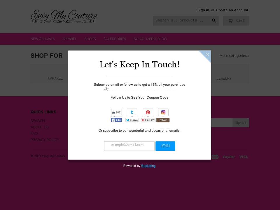 envymycouture.com shopify website screenshot