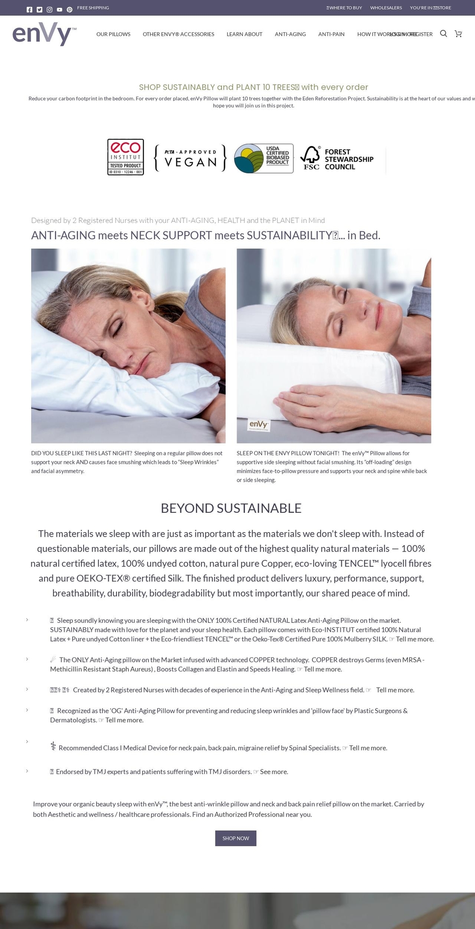 envypillow.ca shopify website screenshot