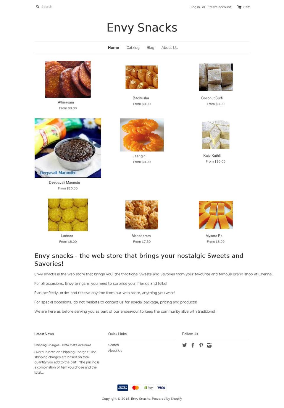 envysnacks.com — Shopify storefront screenshot