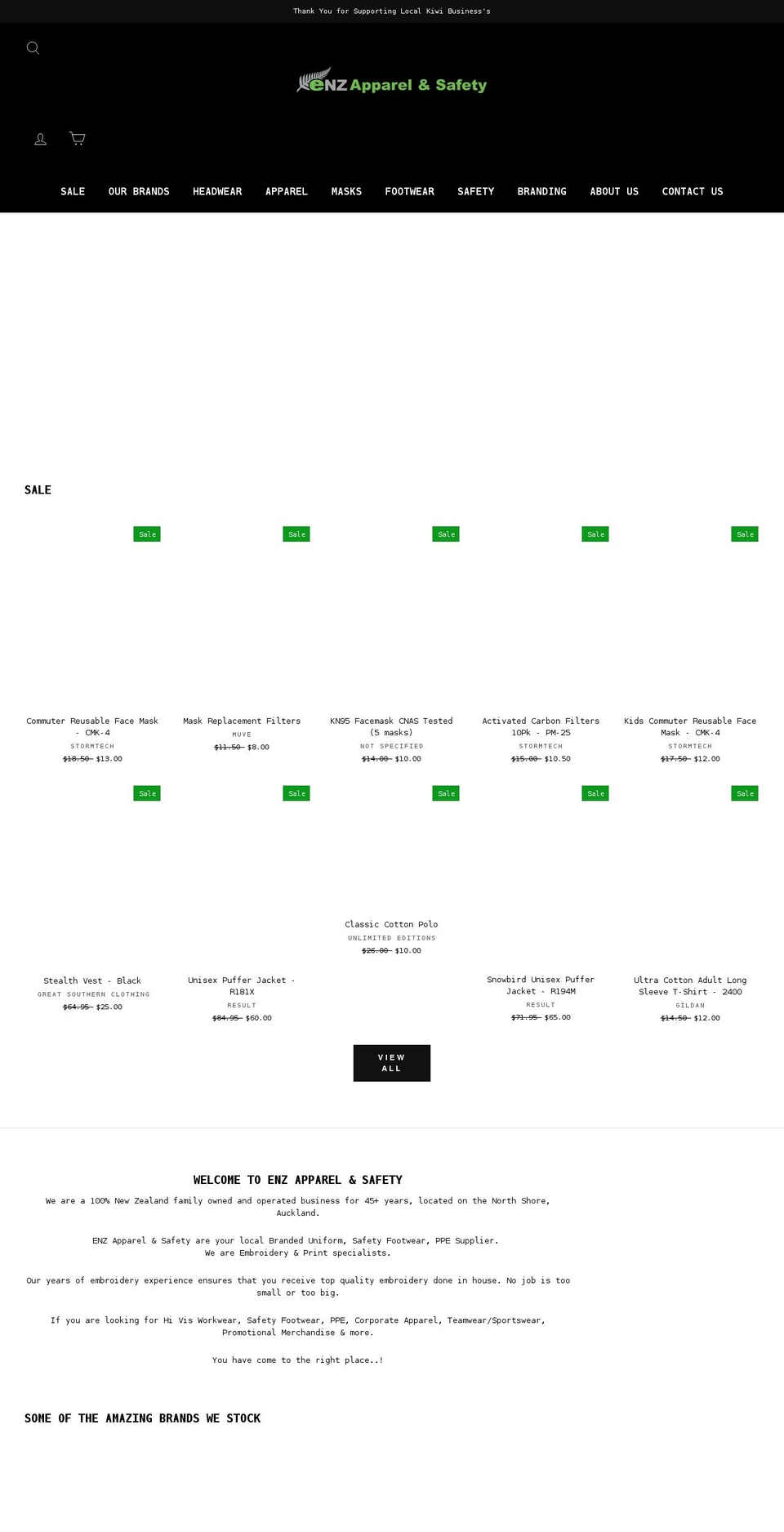 enzapparelandsafety.co.nz shopify website screenshot