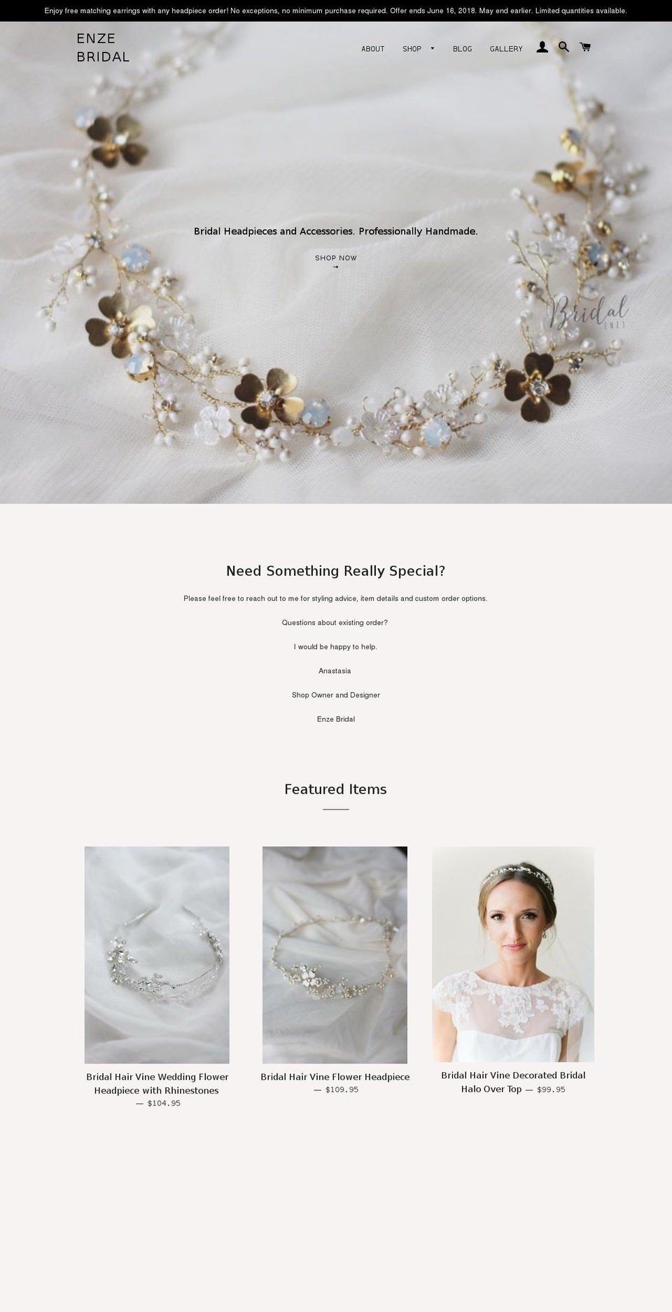 enzebridal.com — Shopify storefront screenshot