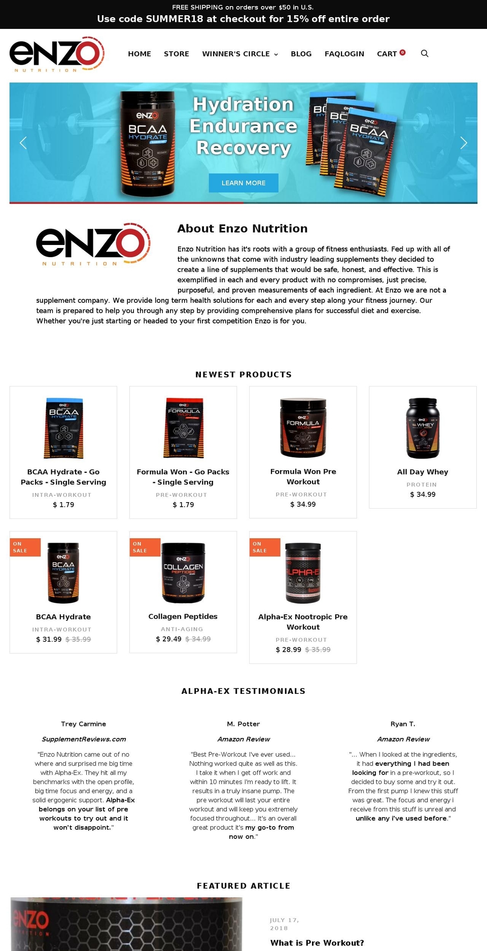 enzonutrition.com — Shopify storefront screenshot