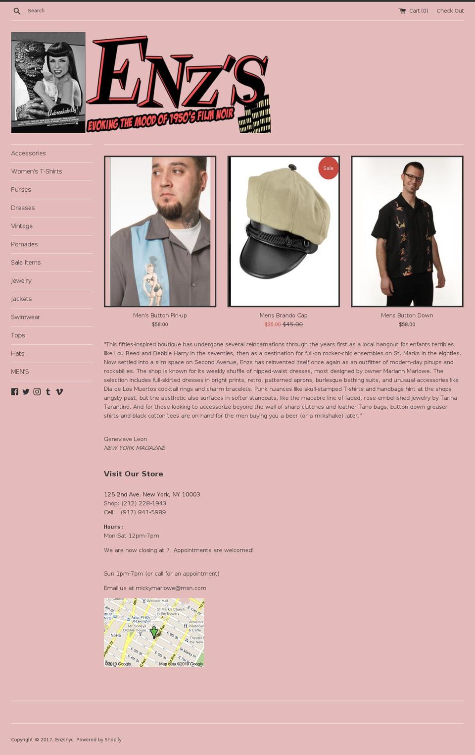 enzsnyc.com shopify website screenshot