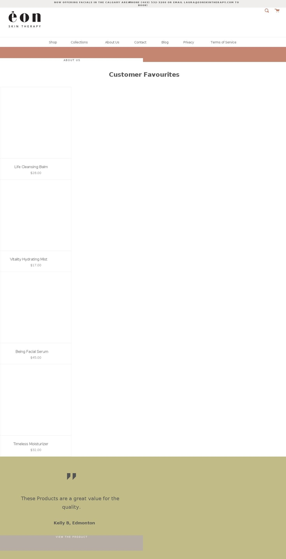 eonskintherapy.com shopify website screenshot