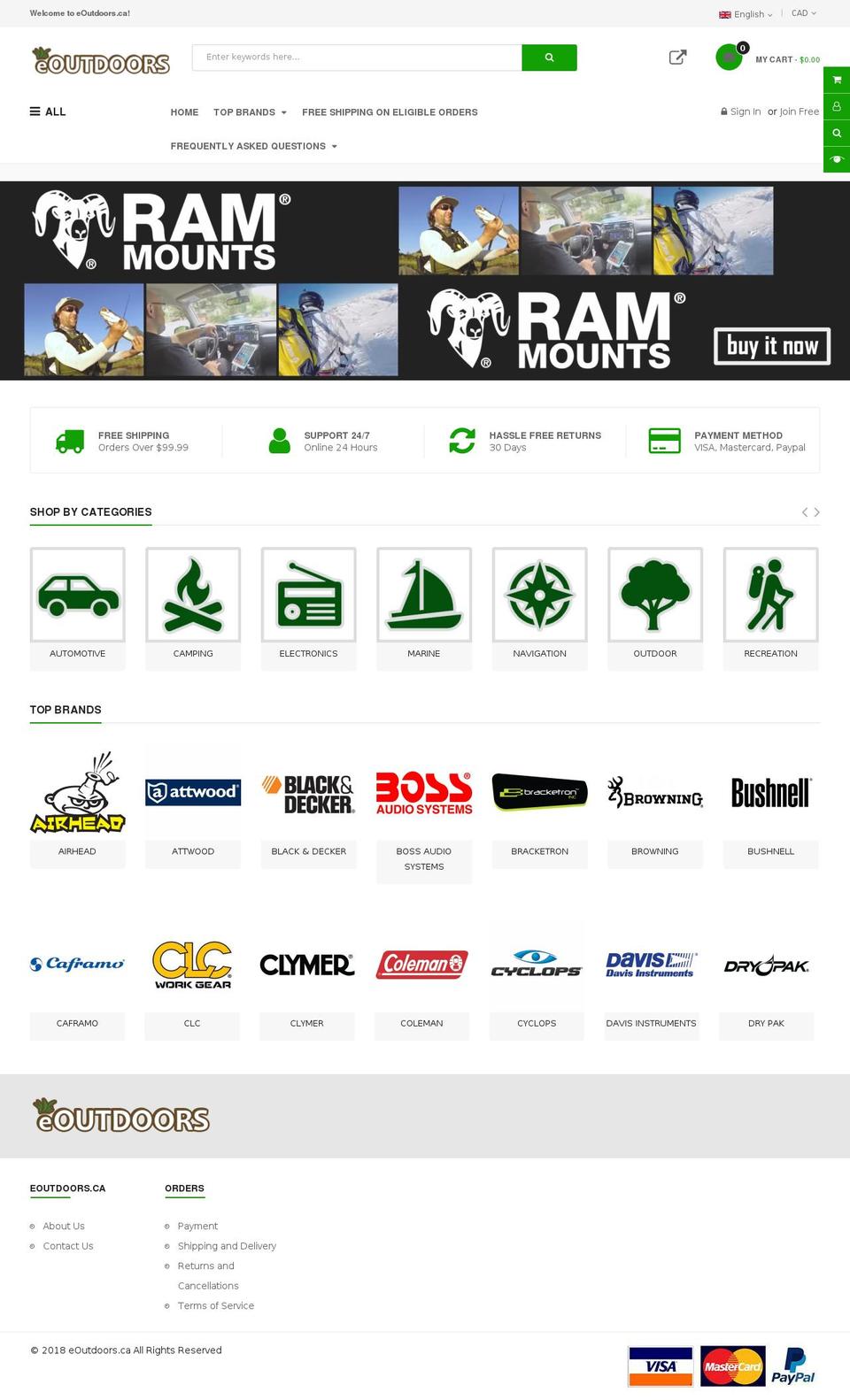 eoutdoors.ca shopify website screenshot