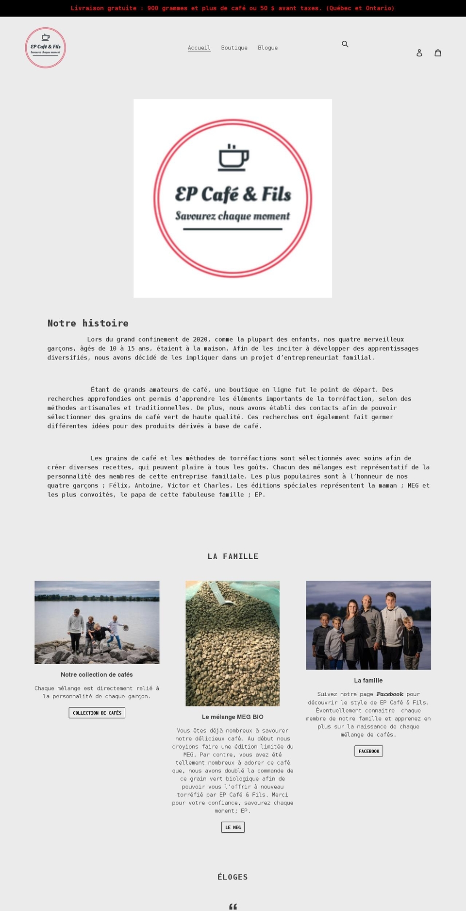 epcafefils.ca shopify website screenshot