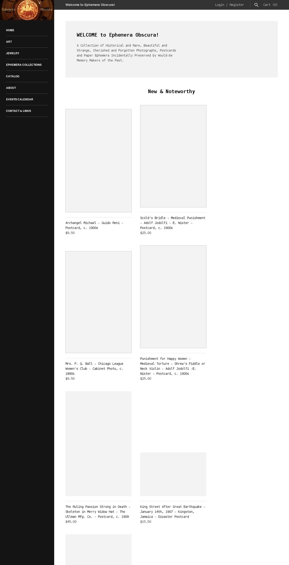 ephemeraobscura.com shopify website screenshot