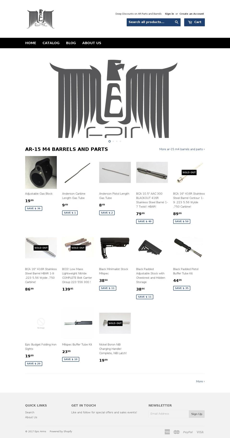 epicarms.com shopify website screenshot