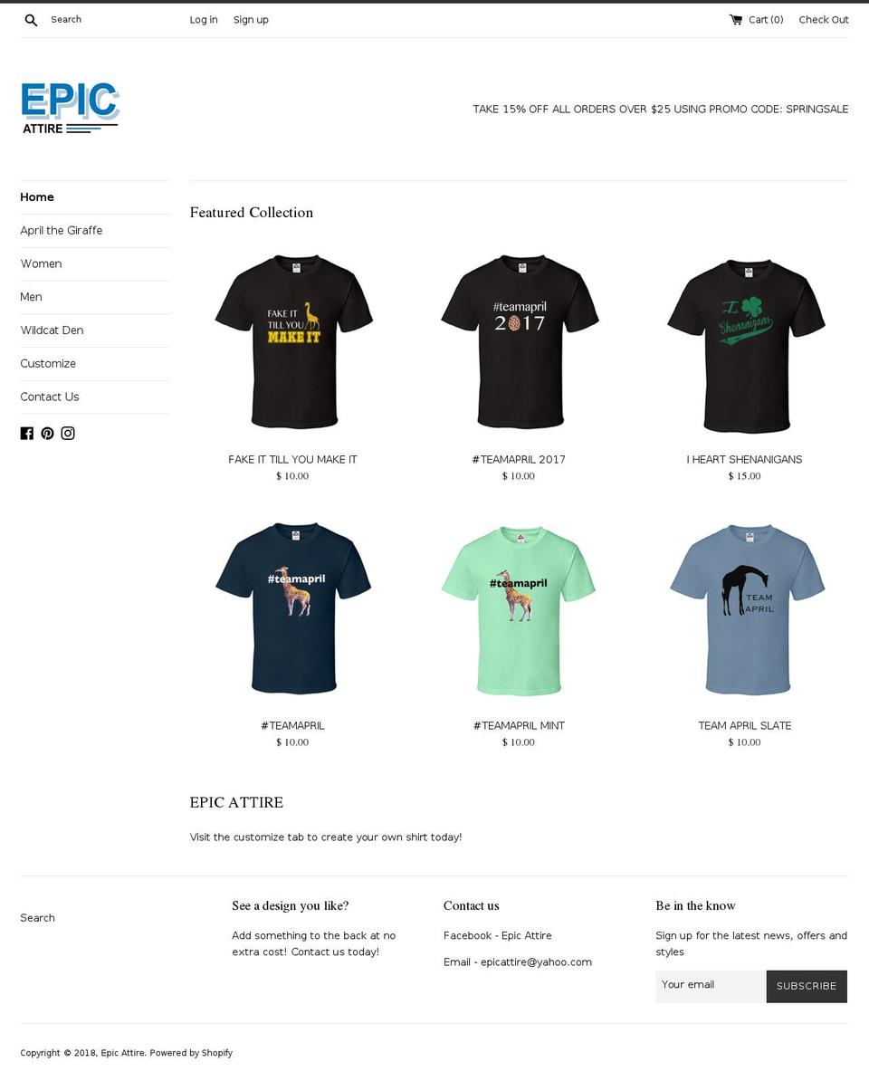 epicattire.net shopify website screenshot