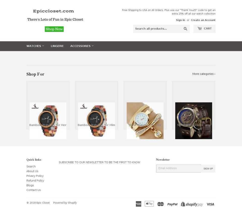 epiccloset.com shopify website screenshot