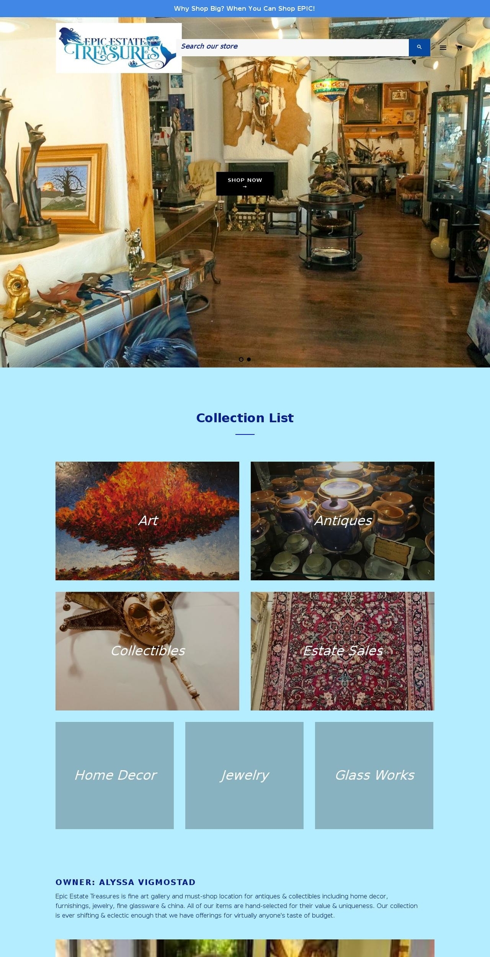 epicestatetreasures.com shopify website screenshot