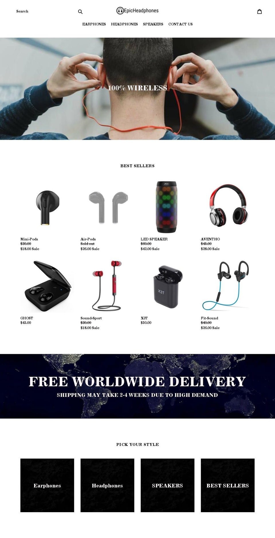 epicheadphones.com — Shopify storefront screenshot