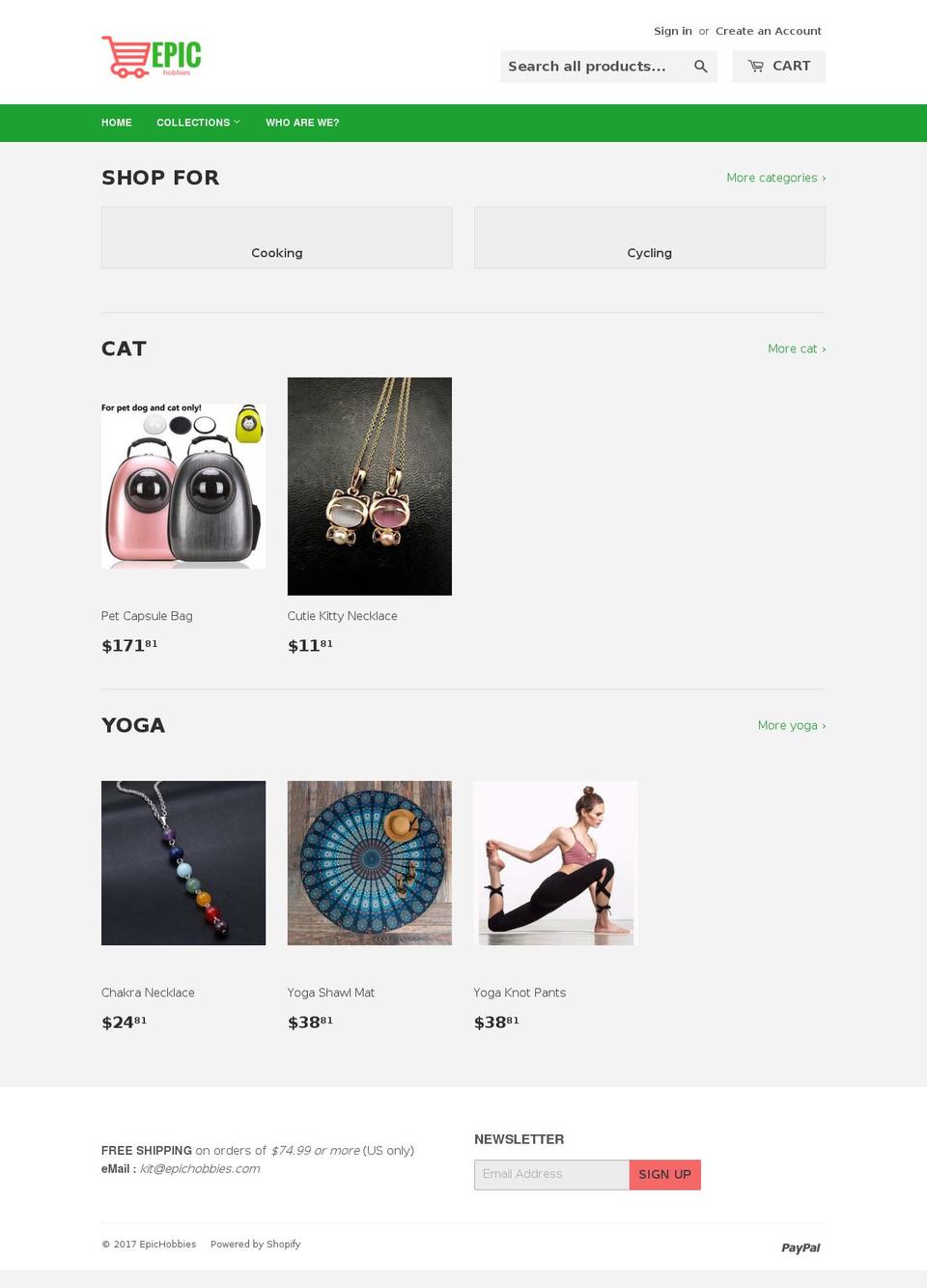 epichobbies.com shopify website screenshot