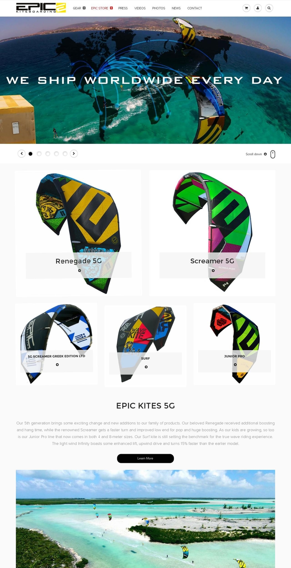 epickiteskiteboardingstore.com shopify website screenshot