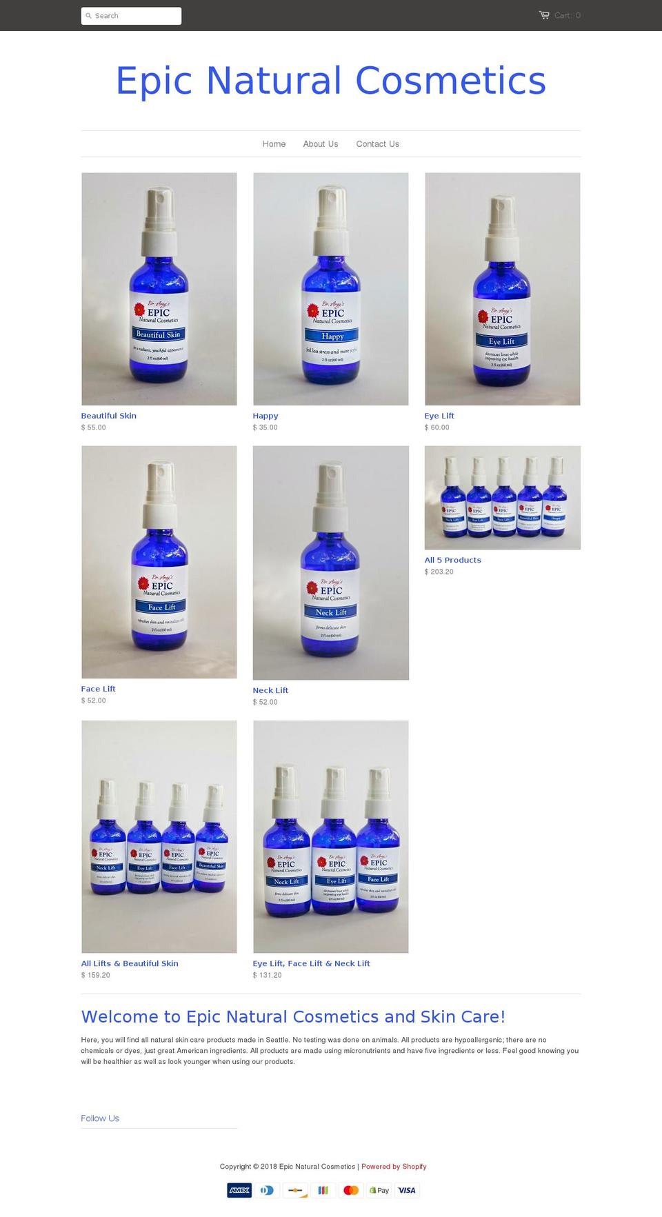 epicnaturalcosmetics.com shopify website screenshot