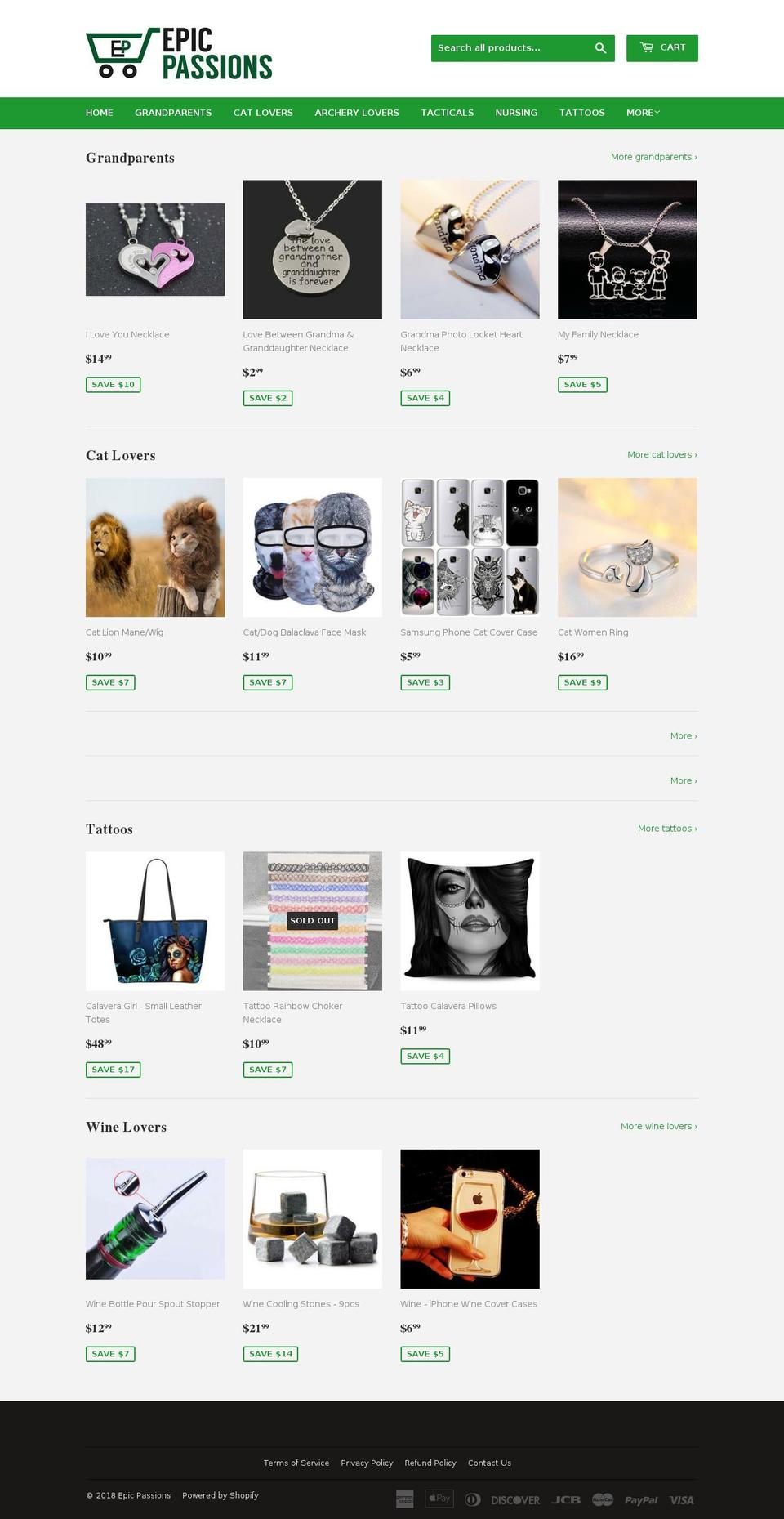 epicpassions.com — Shopify storefront screenshot