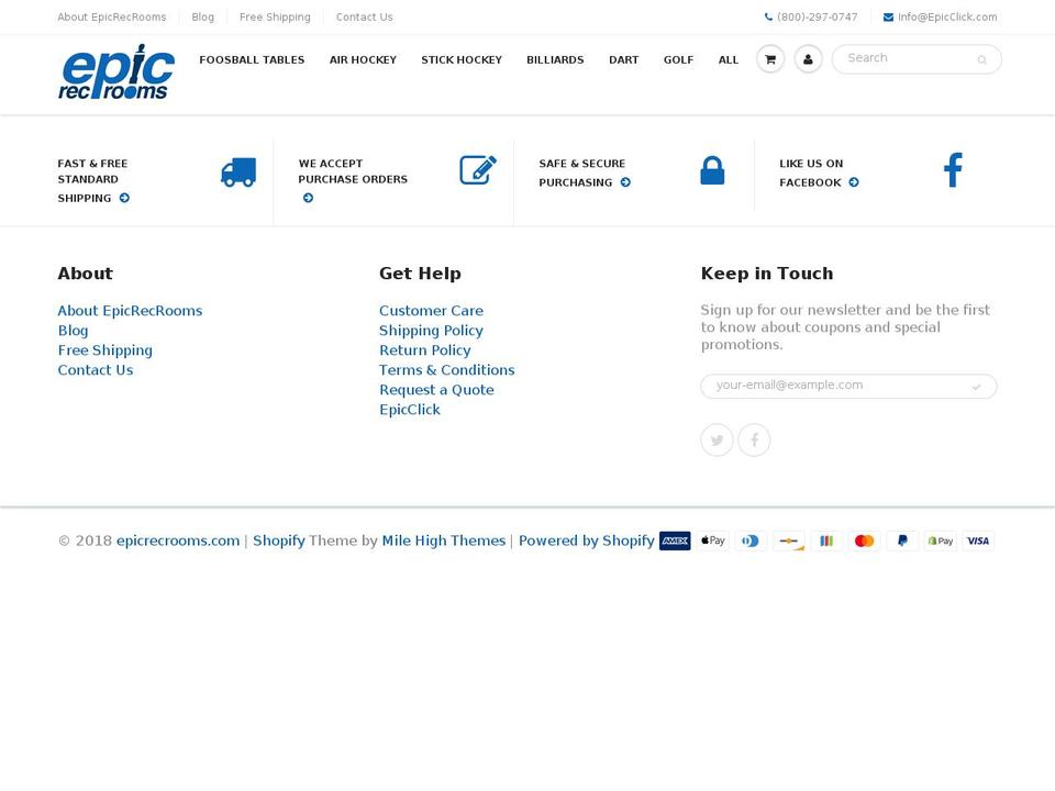 epicrecrooms.com shopify website screenshot