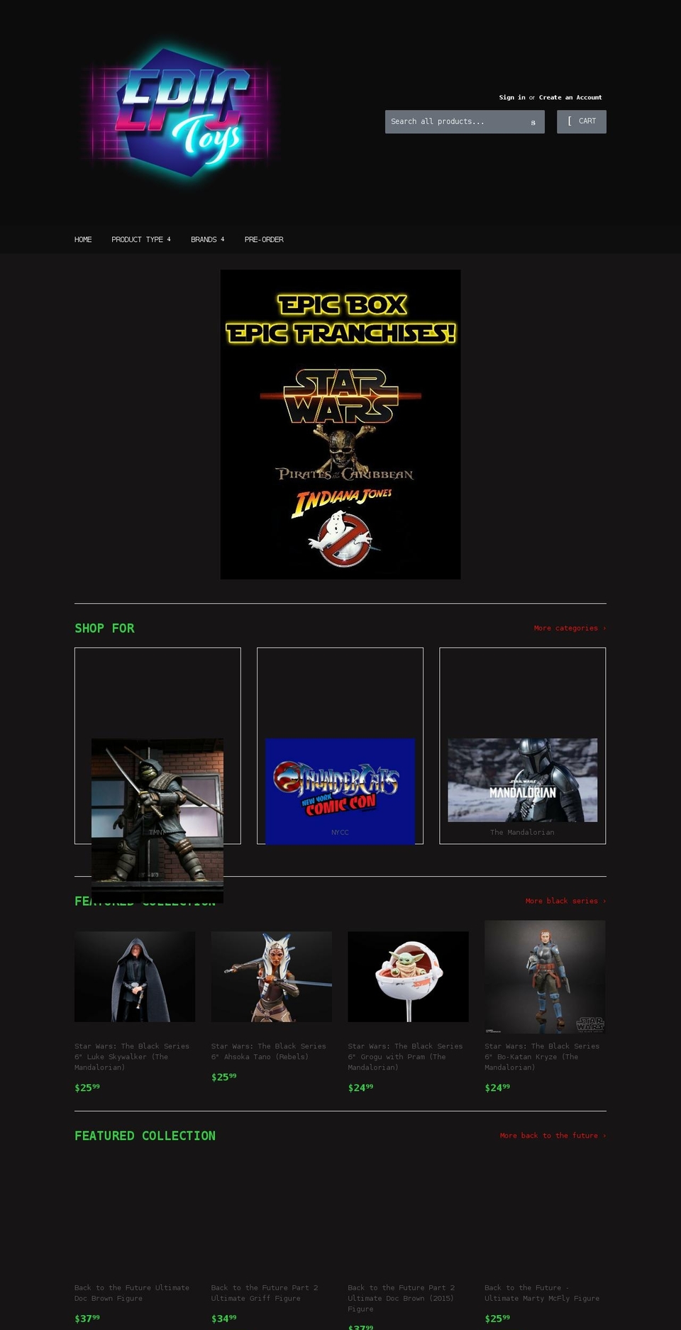 epictoysandcollectibles.com shopify website screenshot