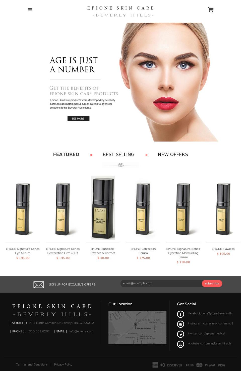 epioneskincare.com shopify website screenshot