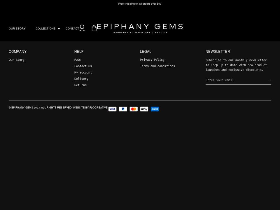 epiphany-gems.com shopify website screenshot